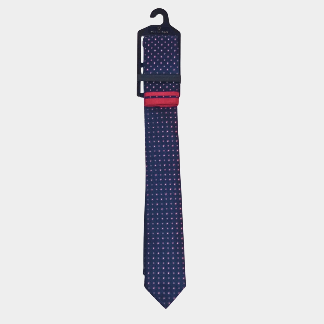 Red Spotted Tie and Pocket Square Set for Sustainable Style