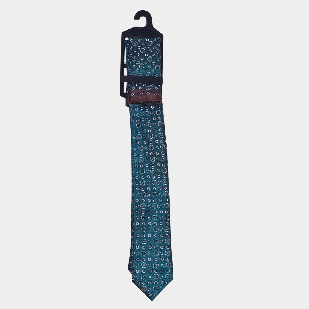 Brown/Teal Design Tie and Pocket Square Set