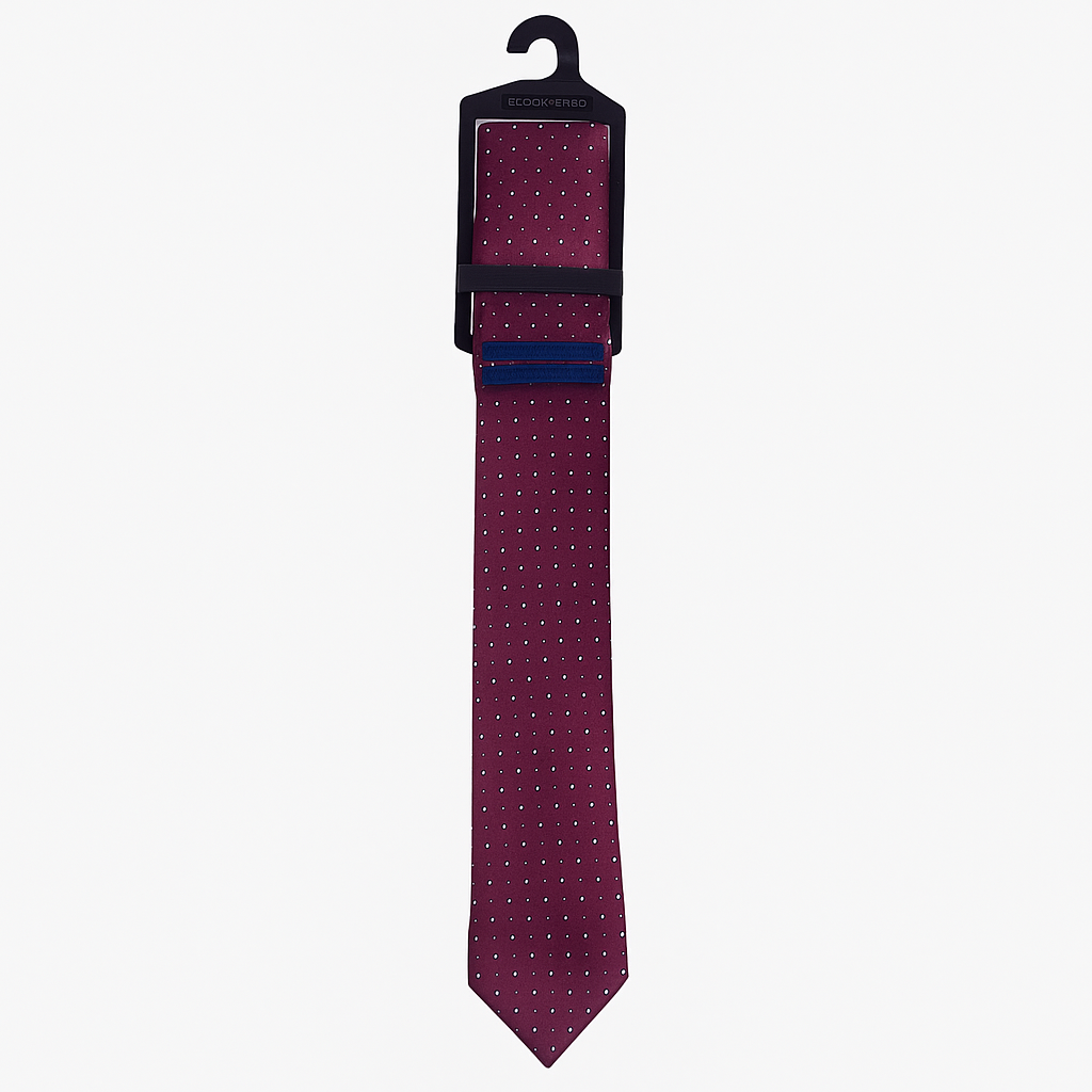 Burgundy Spotted Tie and Pocket Square Set for Sustainable Style