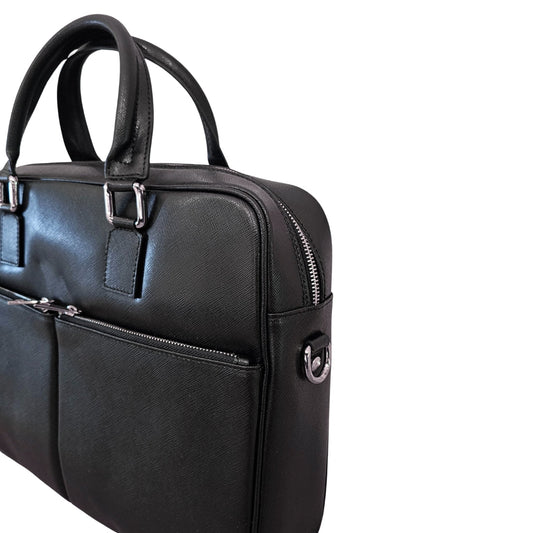 Black Cross Body Leather Briefcase - THEGENTSEDIT