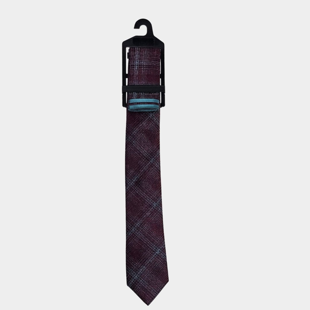 Burgundy Plaid Tie and Pocket Square Set for Sustainable Style - THEGENTSEDIT