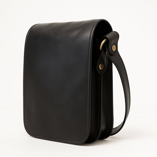 Shoulder Flap Over Leather Black Bag - THEGENTSEDIT