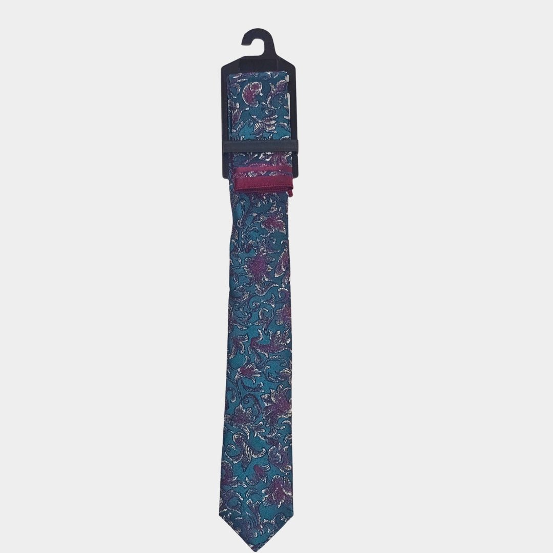 Teal Paisley Tie and Pocket Square Set - THEGENTSEDIT