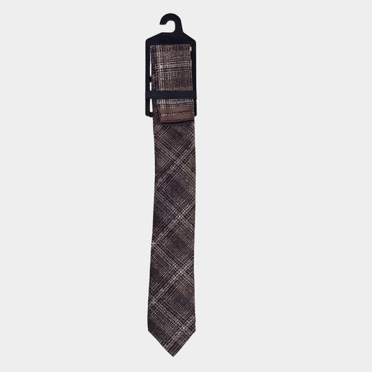Brown Plaid Tie and Pocket Square Set for Sustainable Style