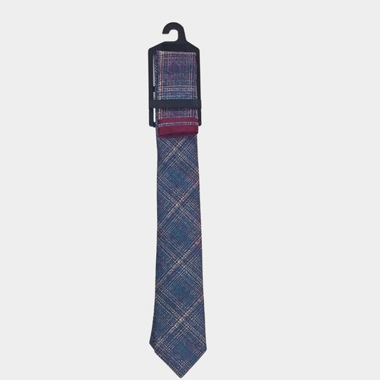 Teal Plaid Tie and Pocket Square Set for Sustainable Style