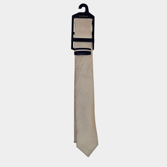 Navy/Beige Tie and Pocket Square Set for Sustainable Style