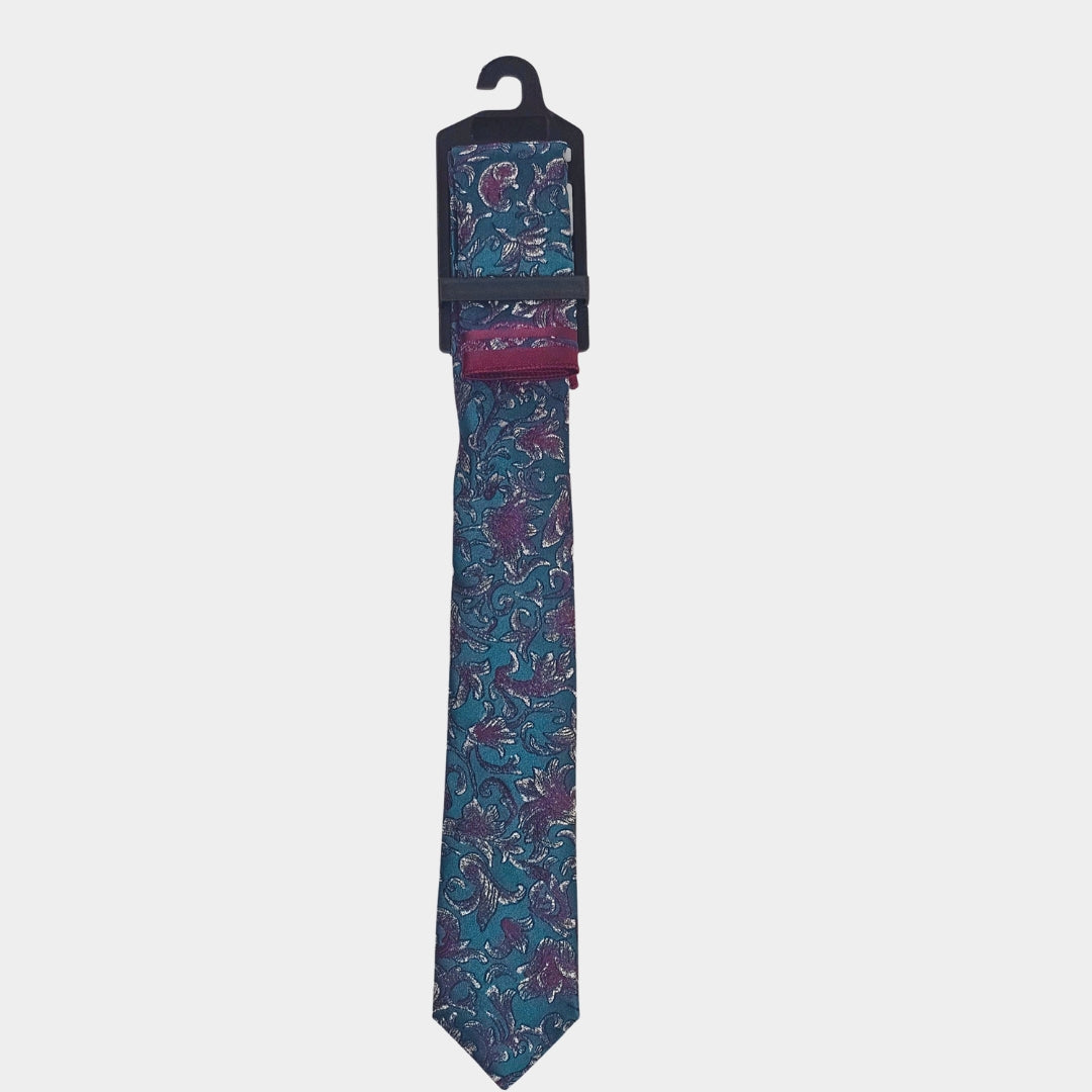 Teal Paisley Tie and Pocket Square Set