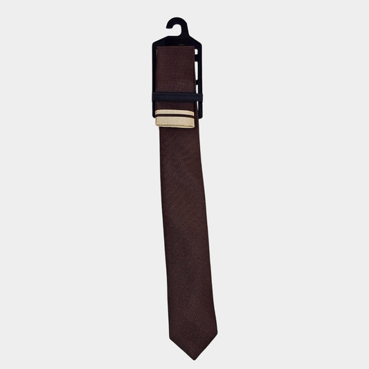 Cream/Brown Tie and Pocket Square Set