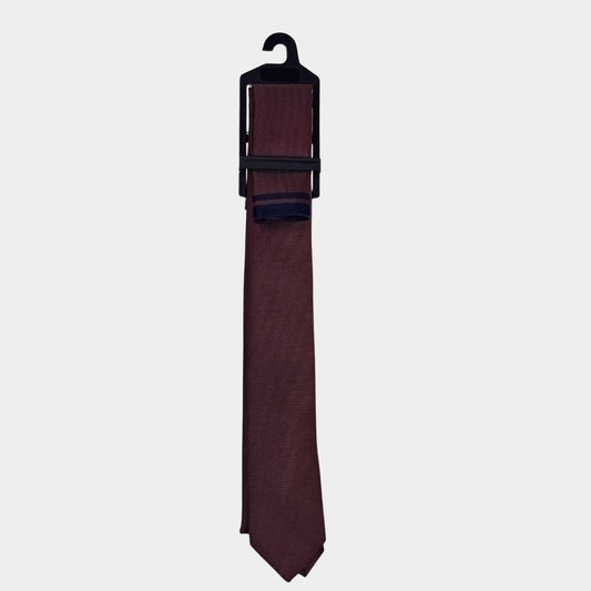 Navy/Brown Tie and Pocket Square Set