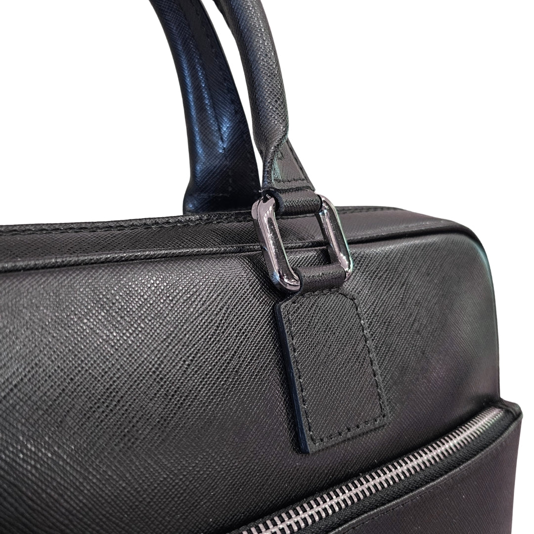 Black Cross Body Leather Briefcase - THEGENTSEDIT