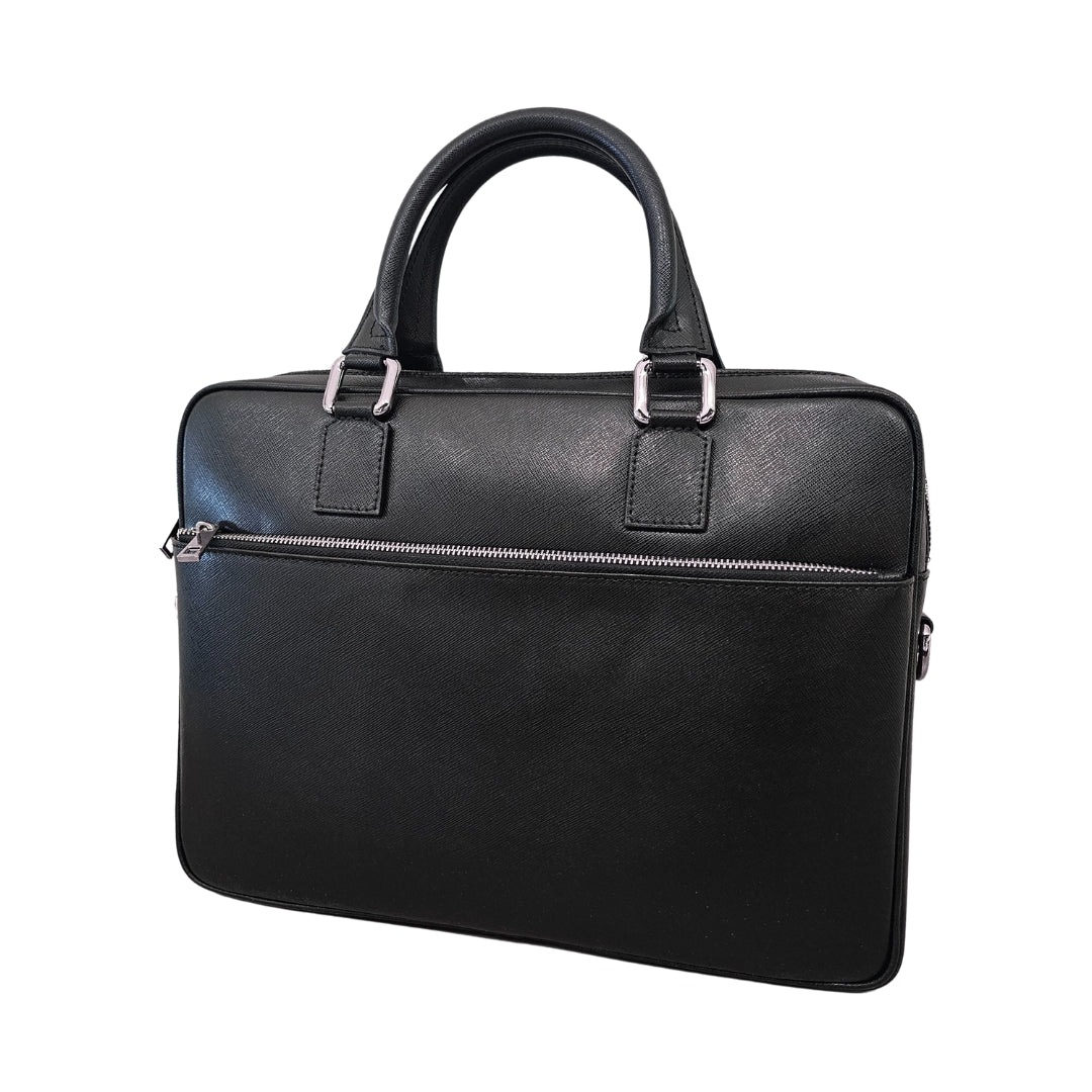 Black Cross Body Leather Briefcase - THEGENTSEDIT