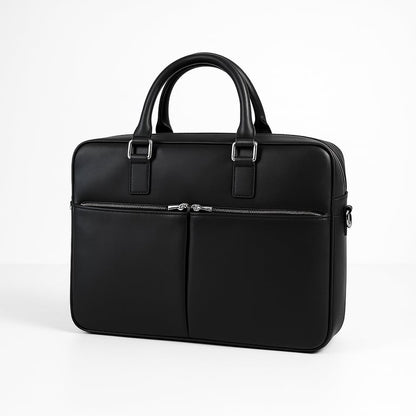 Black Cross Body Leather Briefcase - THEGENTSEDIT