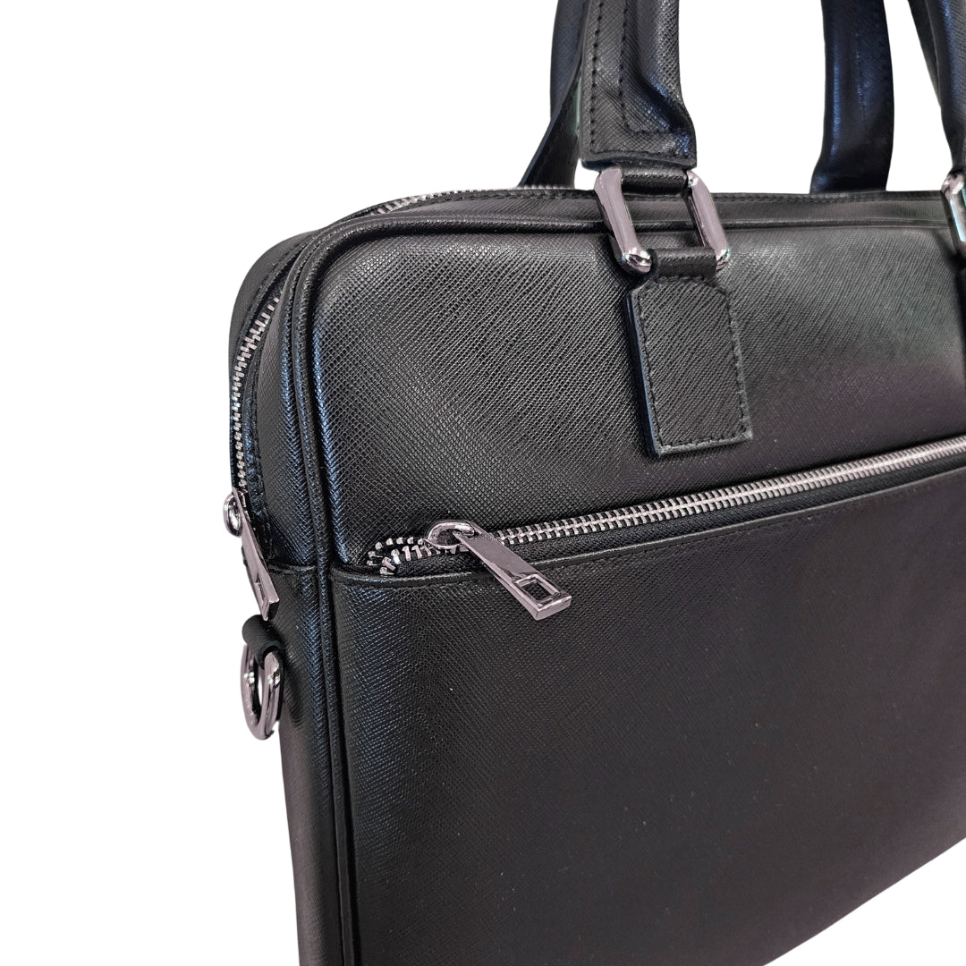 Black Cross Body Leather Briefcase - THEGENTSEDIT