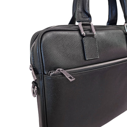 Black Cross Body Leather Briefcase - THEGENTSEDIT
