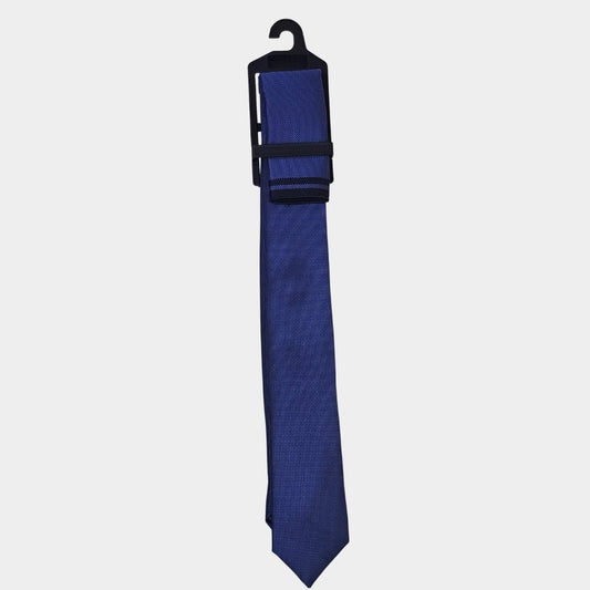 Black/Royal Blue Tie and Pocket Square Set for Sustainable Style - THEGENTSEDIT