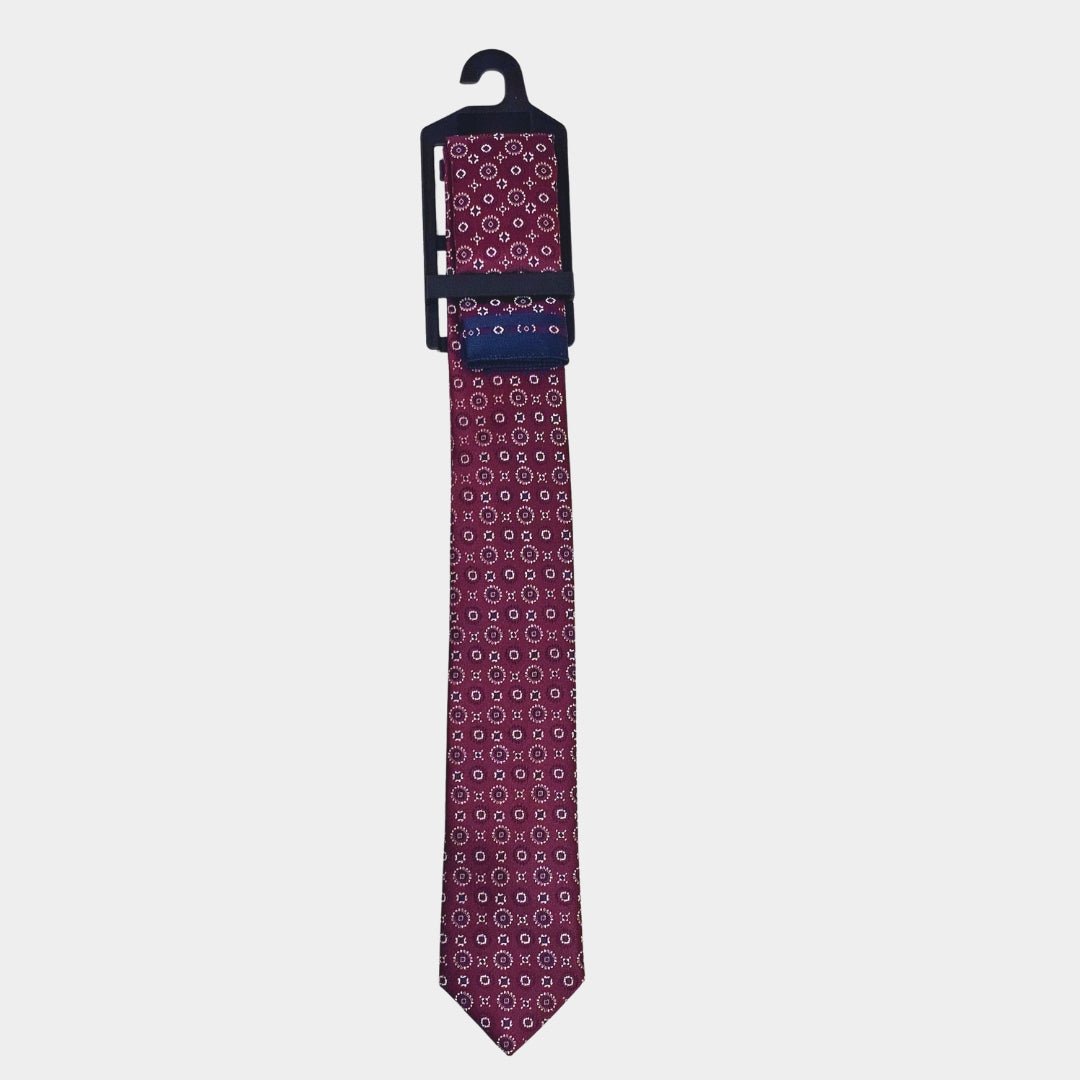 Blue/Burgundy Design Tie and Pocket Square Set - THEGENTSEDIT
