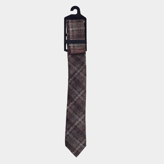 Brown Plaid Tie and Pocket Square Set for Sustainable Style - THEGENTSEDIT