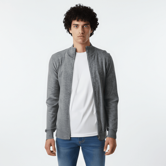 Men's Cotton Plain Zip - up Jacket - THEGENTSEDIT