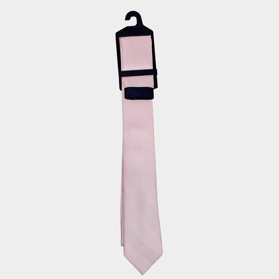 Navy/Baby Pink Tie and Pocket Square Set - THEGENTSEDIT