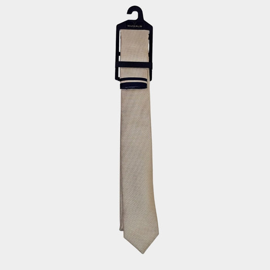 Navy/Beige Tie and Pocket Square Set for Sustainable Style - THEGENTSEDIT