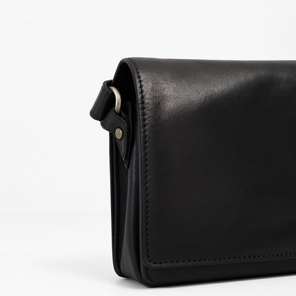 Shoulder Flap Over Leather Black Bag - THEGENTSEDIT