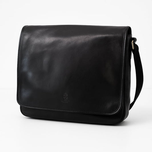 Shoulder Flap Over Leather Black Bag - THEGENTSEDIT