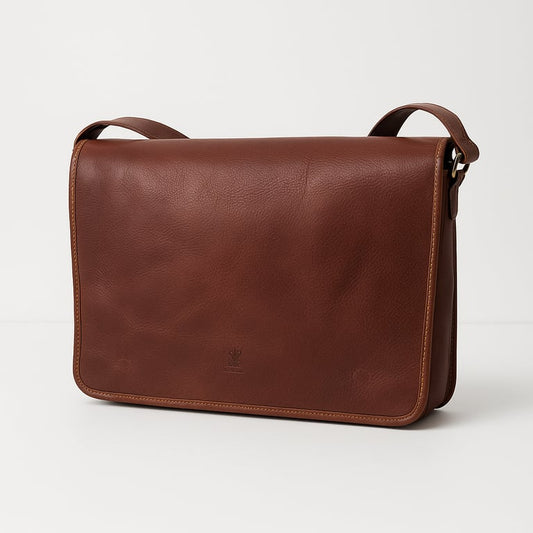 Shoulder Flap Over Leather Brown Bag - THEGENTSEDIT